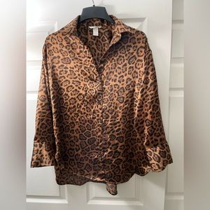 Oversized Satin Leopard Button Down Shirt